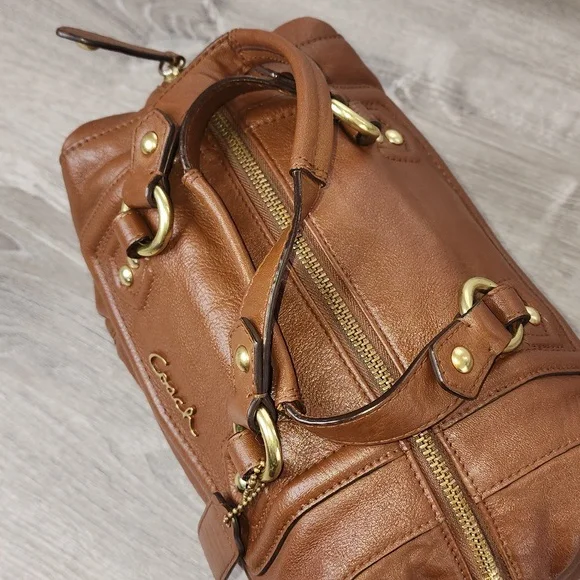 COACH Ashley Madison English Tan Convertible Leather Satchel - Picture 12 of 14